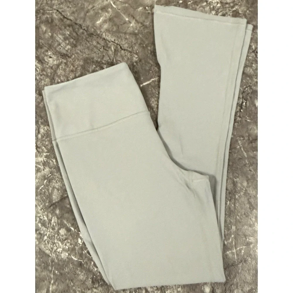 Athleta Elation Split Slim Flare Buttery Soft Yoga Pants Hi Rise Lt Gray Sz L